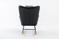 35.5 Inch Rocking Chair With Footrest, Soft Houndstooth Fabric Leather Fabric Rocking Chair For Nursery, Comfy Wingback Glider Rocker With Safe Solid Wood Base For Living Room Bedroom Balcony Black Black White Casual Foam Cotton Linen