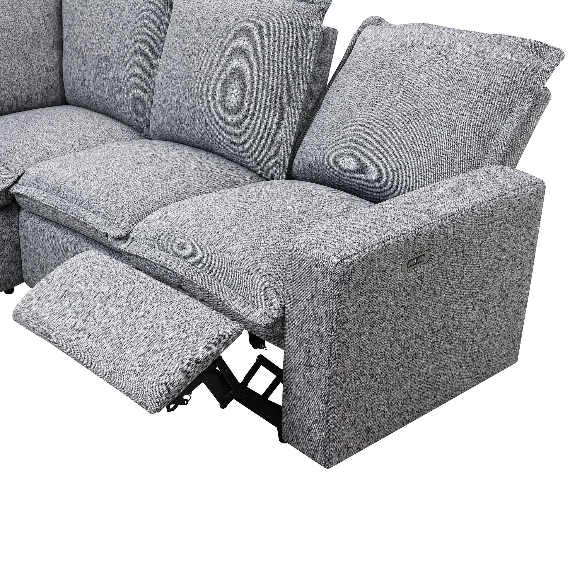 Power Recliner Chair Home Theater Seating Soft Chair With Usb Port For Living Room, Bedroom, Theater Room, Grey Grey Foam Linen