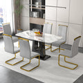 A Modern, Minimalist, And Luxurious Dining Table With A White Imitation Marble Tabletop And Mdf Legs With U Shaped Brackets. Tables In Restaurants And Living Rooms 63