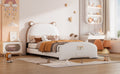 Twin Size Upholstered Platform Bed With Bear Shaped Headboard And Footboard,White Brown White Pu