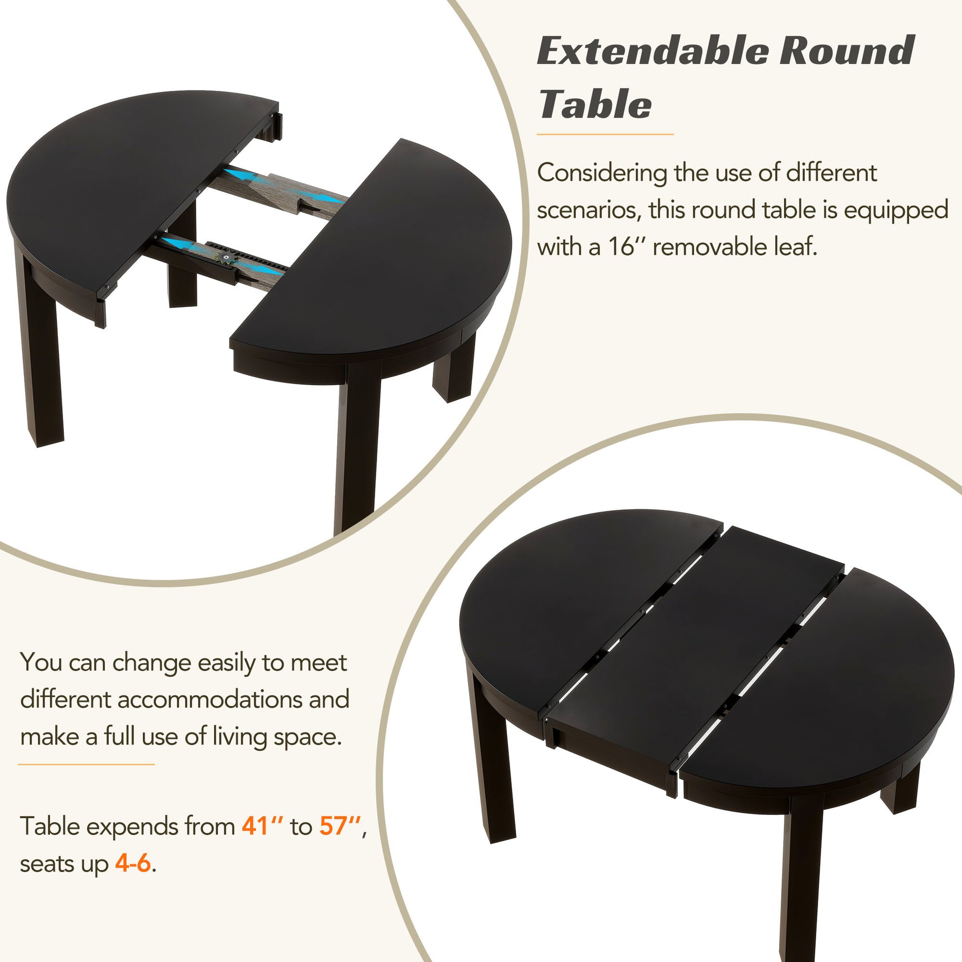 Farmhouse 5 Piece Extendable Round Dining Table Set With Storage Drawers And 4 Dining Chairs,16" Removable Leaf, Espresso Espresso Wood Dining Room Extendable Rubberwood Round Dining Table With Chair Wood Wood Espresso Ladder Back Seats 4 42 Inches