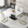 A Modern, Minimalist, And Luxurious Dining Table With A White Imitation Marble Tabletop And Mdf Legs With U Shaped Brackets. Tables In Restaurants And Living Rooms 63
