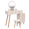 Makeup Vanity Table With Cushioned Stool, Large Capacity Storage Cabinet, 5 Drawers, Large Round Mirror, Fasionable Makeup Furniture 31.5