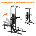 Power Tower With Bench Pull Up Bar Dip Station Adjustable Height Dip Stand Heavy Duty Multi Function Fitness Rack Black Iron