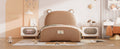 Twin Size Upholstered Platform Bed With Bear Shaped Headboard And Footboard,Brown White Brown Pu