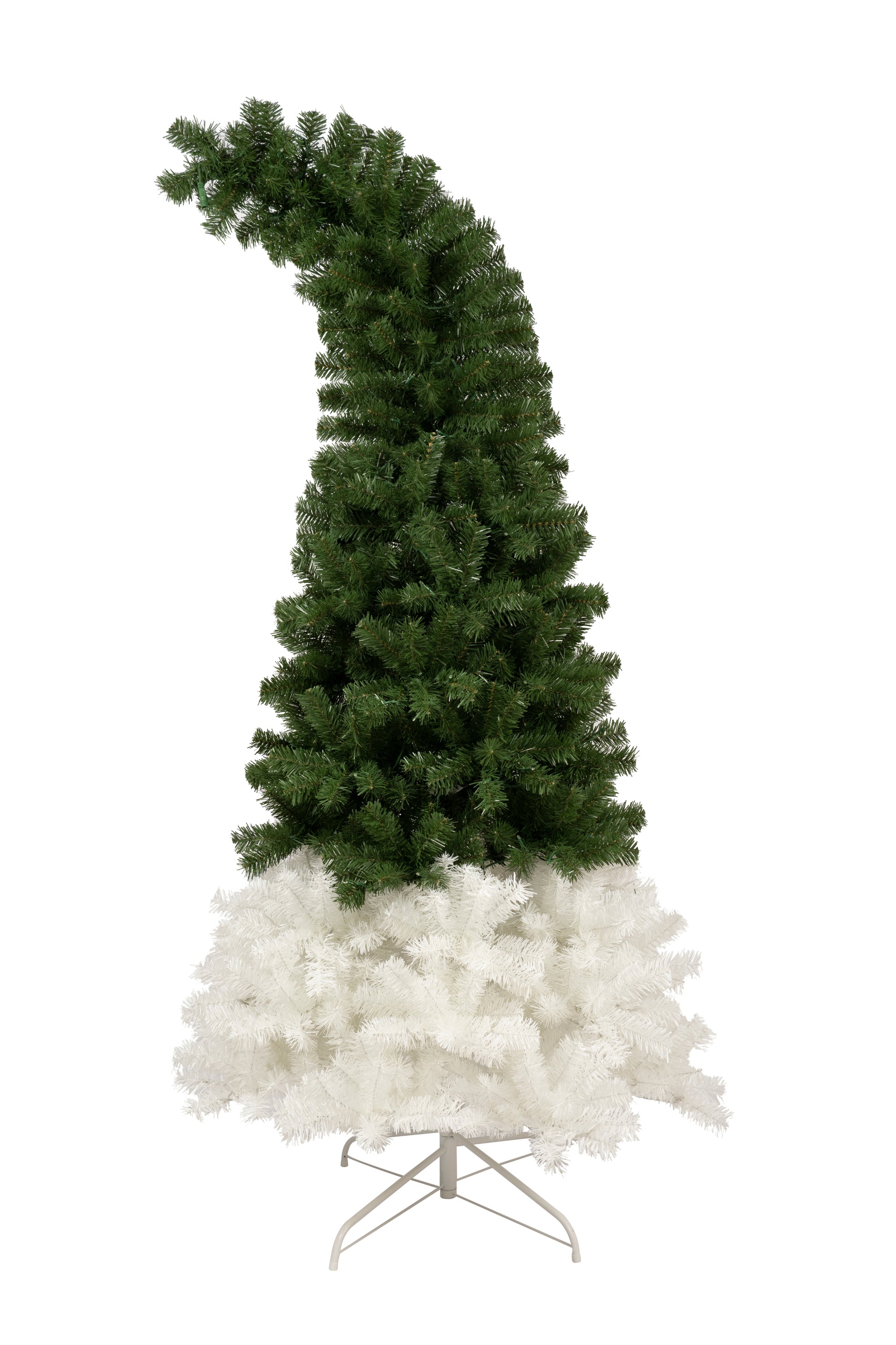 6Ft Hinged Fir Artificial Fir Bent Top Christmas Tree, Xmas Tree Bendable Santa Hat Style Christmas Tree Holiday Decoration, 1250 Lush Branch Tips, 300 Led Lights X Mas Green Pvc