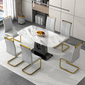 A Modern, Minimalist, And Luxurious Dining Table With A White Imitation Marble Tabletop And Mdf Legs With U Shaped Brackets. Tables In Restaurants And Living Rooms 63