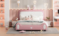 Full Size Upholstered Rabbit Shape Princess Bed ,Full Size Platform Bed With Headboard And Footboard,White Pink White Pink Pu