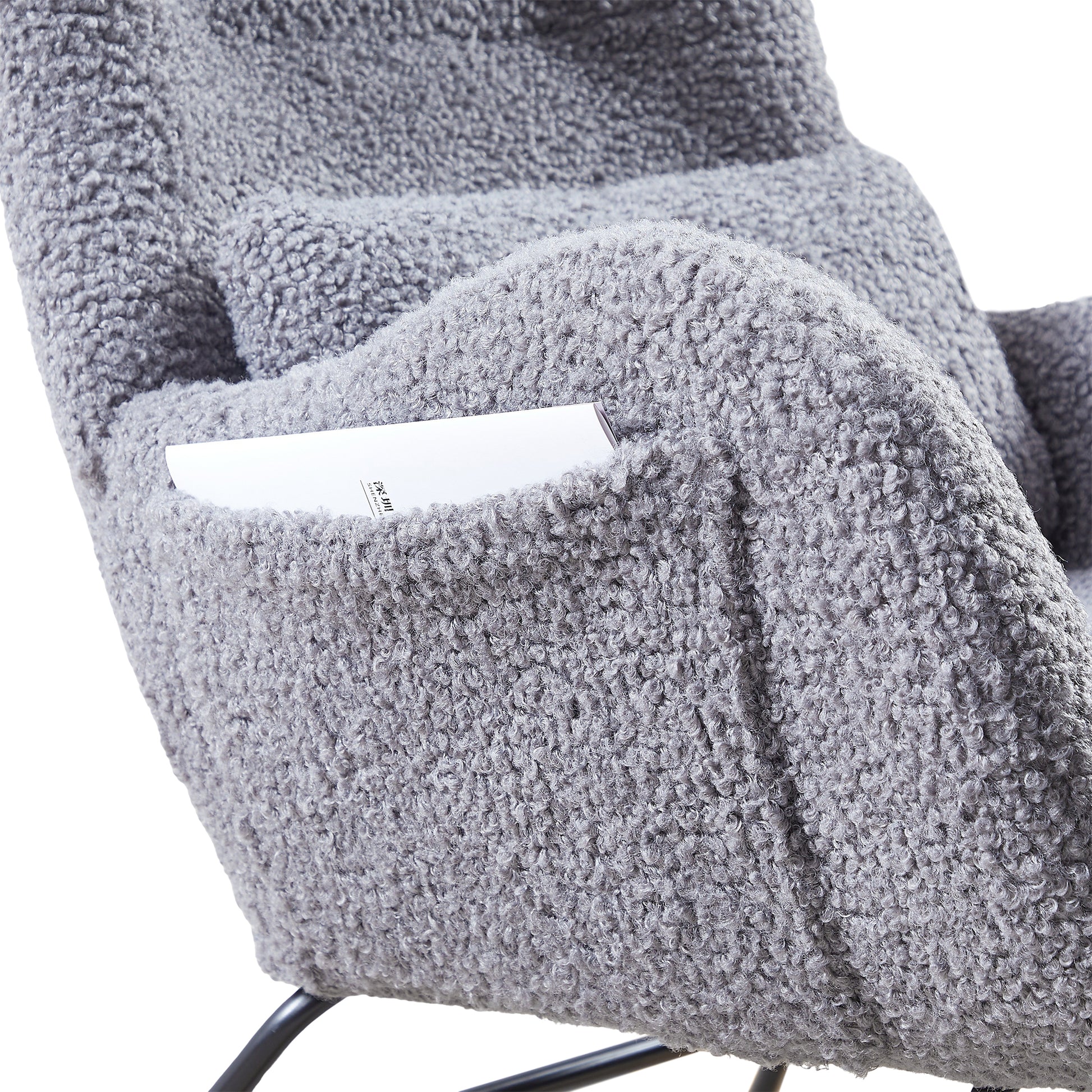 Rocking Chair Nursery, Modern Rocking Chair With High Backrest Gray Polyurethane Foam Fabric