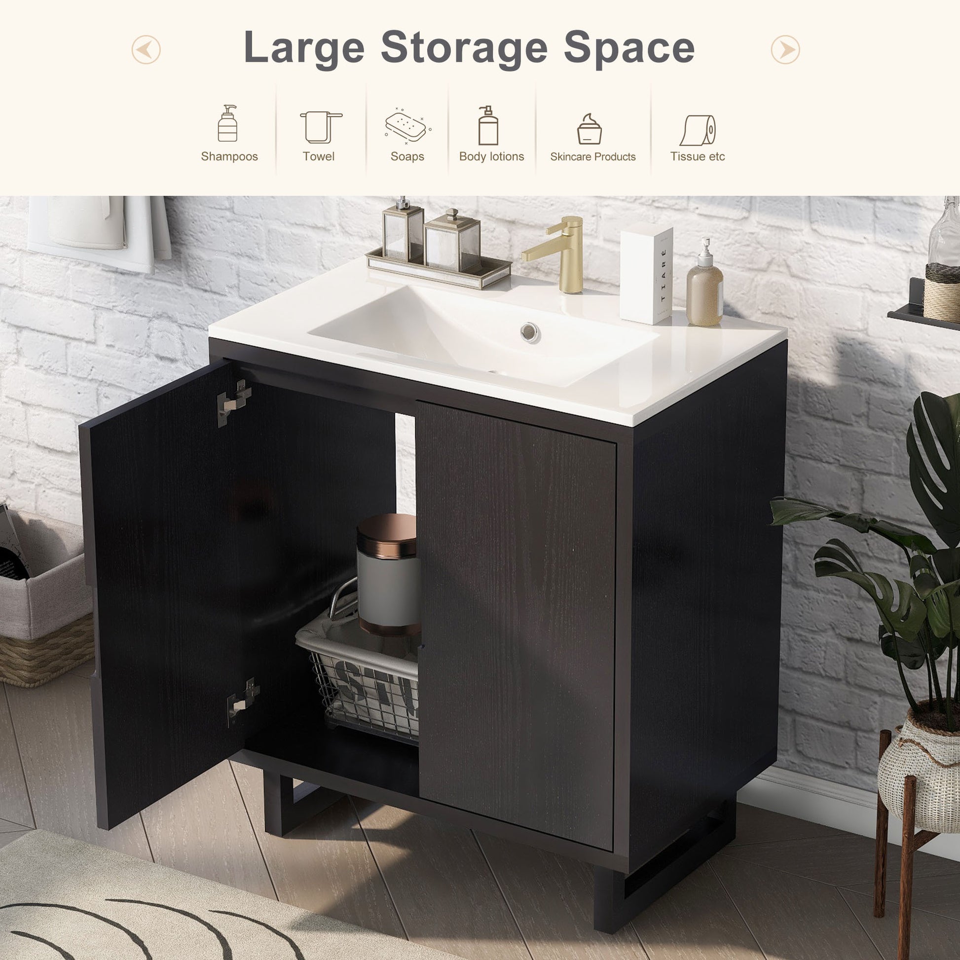 30" Bathroom Vanity Set With Sink, Combo Cabinet, Bathroom Storage Cabinet, Solid Wood Frame Black Bathroom Solid Wood Mdf