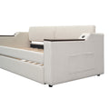 Twin Size Upholstery Daybed With Storage Arms, Trundle And Usb Design, Beige Box Spring Not Required Twin Beige Wood Upholstered