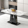 A Modern, Minimalist, And Luxurious Dining Table With A White Imitation Marble Tabletop And Mdf Legs With U Shaped Brackets. Tables In Restaurants And Living Rooms 63