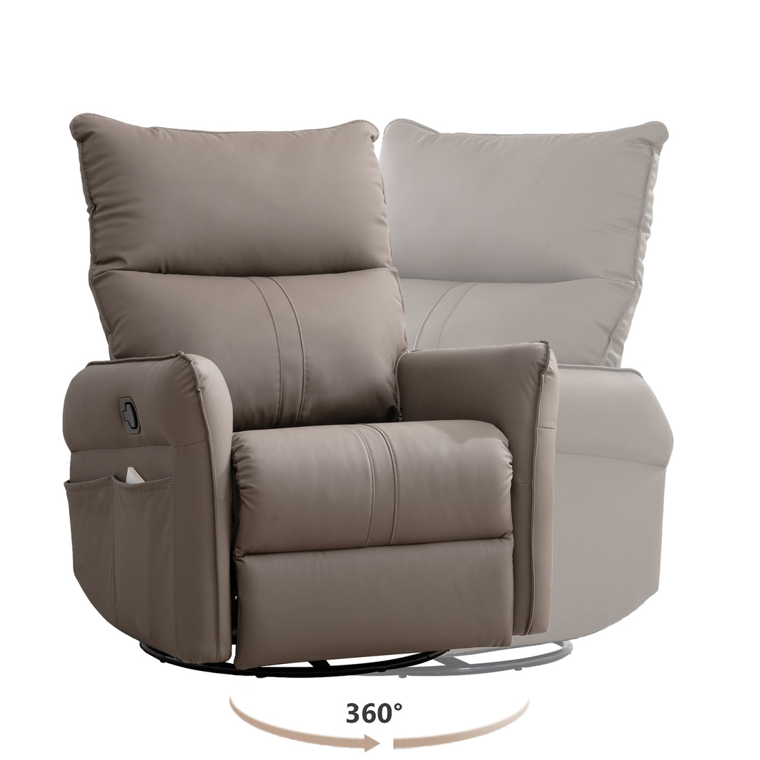 Rocking Recliner Chair,360 Degree Swivel Nursery Rocking Chair,Glider Chair,Modern Small Rocking Swivel Recliner Chair For Bedroom,Living Room Chair Home Theater Seat,Side Pocket Brown Solid Brown Light Brown Primary Living Space Foam Wipe Clean