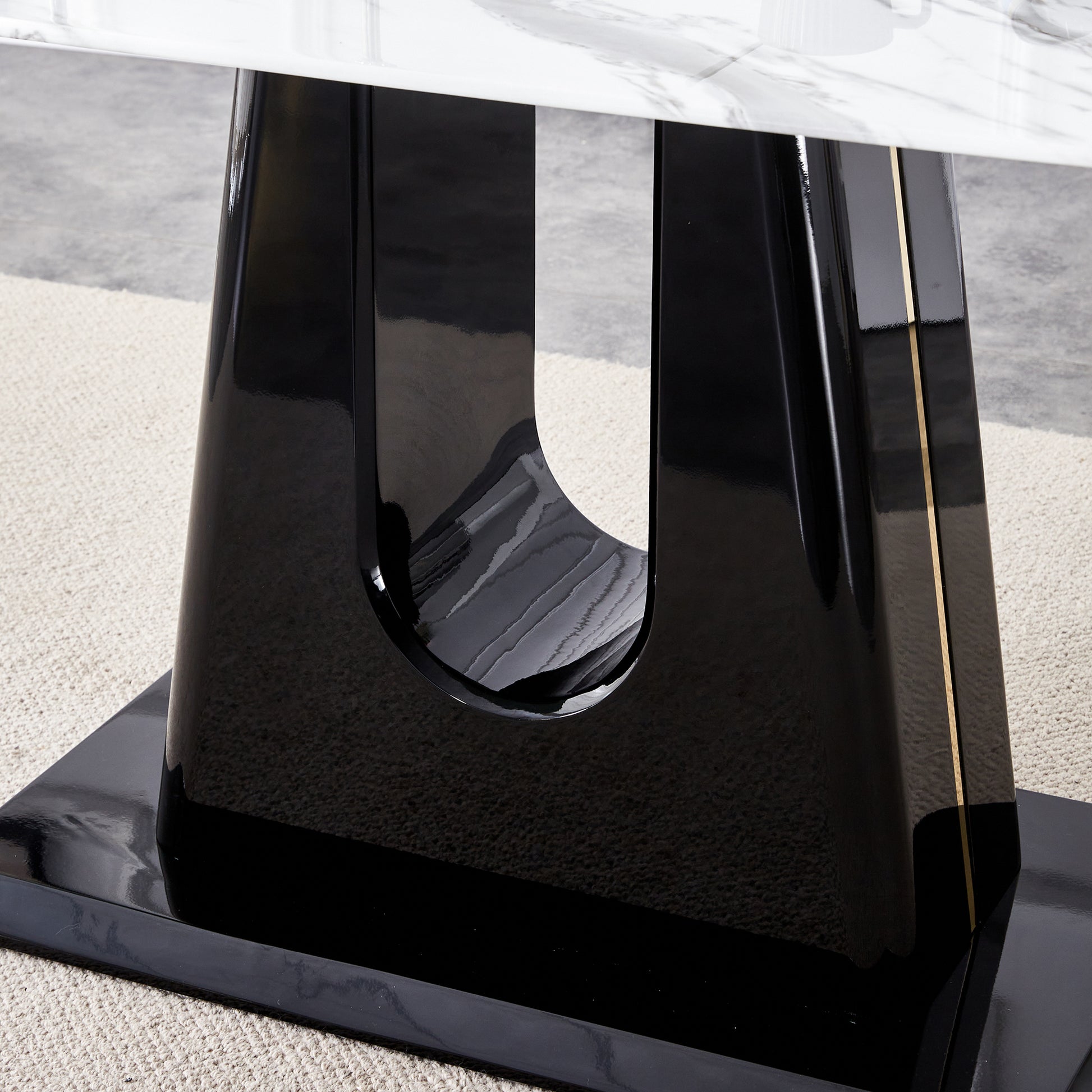 1 Table And 6 Chairs. Modern, Simple And Luxurious White Imitation Marble Rectangular Dining Table And Desk With 6 Black Pu Gold Plated Leg Chairs 63'' X 35.4'' X 30'' White Black Mdf
