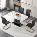 A Modern, Minimalist, And Luxurious Dining Table With A White Imitation Marble Tabletop And Mdf Legs With U Shaped Brackets. Tables In Restaurants And Living Rooms 63