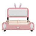 Full Size Upholstered Rabbit Shape Princess Bed ,Full Size Platform Bed With Headboard And Footboard,White Pink White Pink Pu