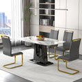 A Modern, Minimalist, And Luxurious Dining Table With A White Imitation Marble Tabletop And Mdf Legs With U Shaped Brackets. Tables In Restaurants And Living Rooms 63