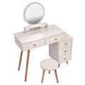 Makeup Vanity Table With Cushioned Stool, Large Capacity Storage Cabinet, 5 Drawers, Large Round Mirror, Fasionable Makeup Furniture 31.5