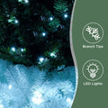 6Ft Hinged Fir Artificial Fir Bent Top Christmas Tree, Xmas Tree Bendable Santa Hat Style Christmas Tree Holiday Decoration, 1250 Lush Branch Tips, 300 Led Lights X Mas Green Pvc