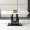 A Modern, Minimalist, And Luxurious Dining Table With A White Imitation Marble Tabletop And Mdf Legs With U Shaped Brackets. Tables In Restaurants And Living Rooms 63