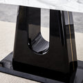 1 Table And 6 Chairs. Modern, Simple And Luxurious White Imitation Marble Rectangular Dining Table And Desk With 6 White Pu Gold Plated Leg Chairs 63'' X 35.4'' X 30'' White Black Mdf