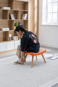 Wooden Step Ottoman,Wooden Step Stool For Adults,Square Cushion Foot Stool,Small Stool With Non Slip Pad,Wood Stool Suitable For Bedroom, Living Room And Kitchen Orange Orange Foam Cotton Linen