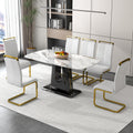 A Modern, Minimalist, And Luxurious Dining Table With A White Imitation Marble Tabletop And Mdf Legs With U Shaped Brackets. Tables In Restaurants And Living Rooms 63