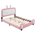 Full Size Upholstered Rabbit Shape Princess Bed ,Full Size Platform Bed With Headboard And Footboard,White Pink White Pink Pu