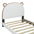 Twin Size Upholstered Platform Bed With Bear Shaped Headboard And Footboard,White Brown White Pu