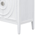 Retro Sideboard Door With Circular Groove Design Round Metal Door Handle For Entrance, Dinning Room, Living Room White White Mdf