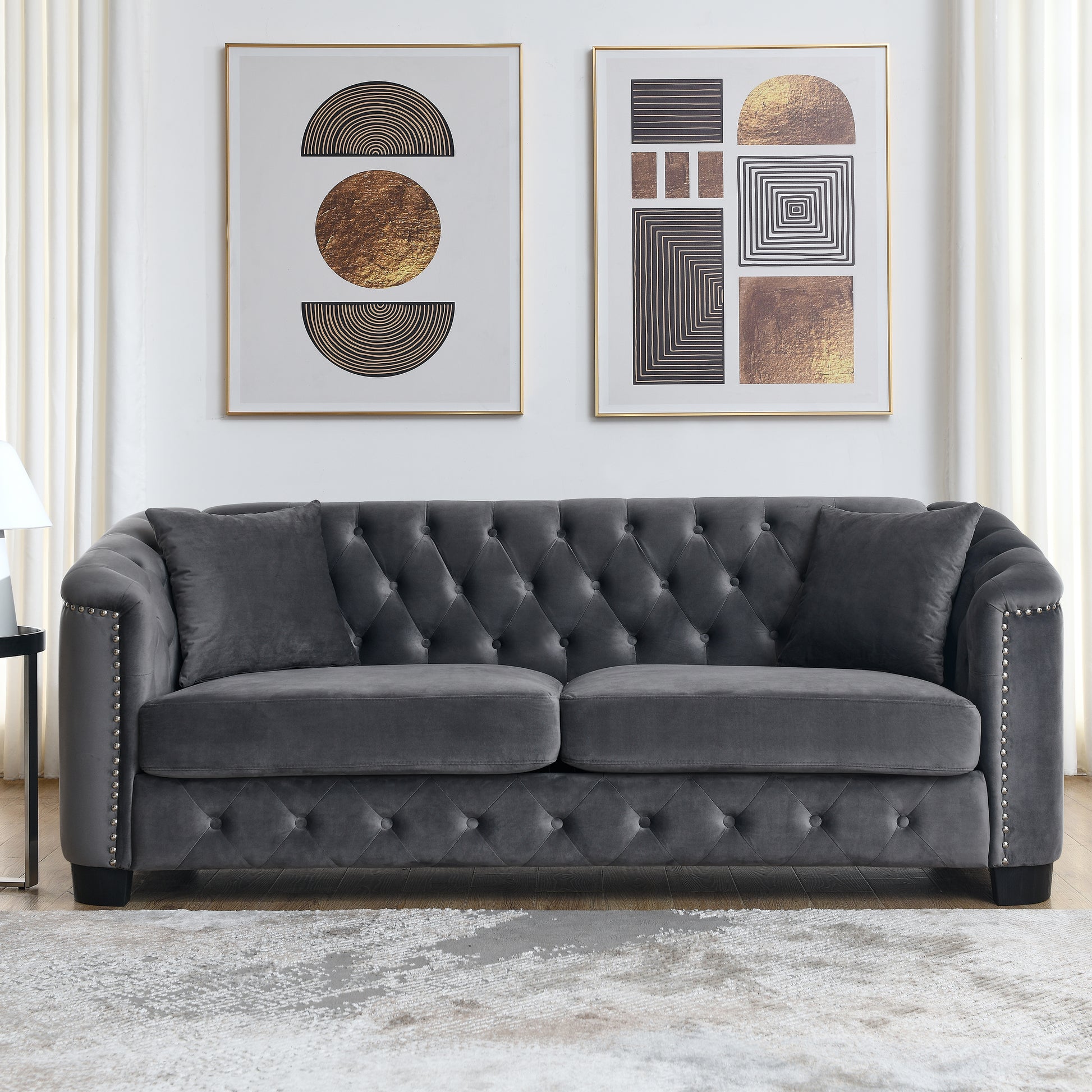 3 Seater 3 Seater Combination Sofa.Velvet Grey Grey Foam Velvet 6 Seat