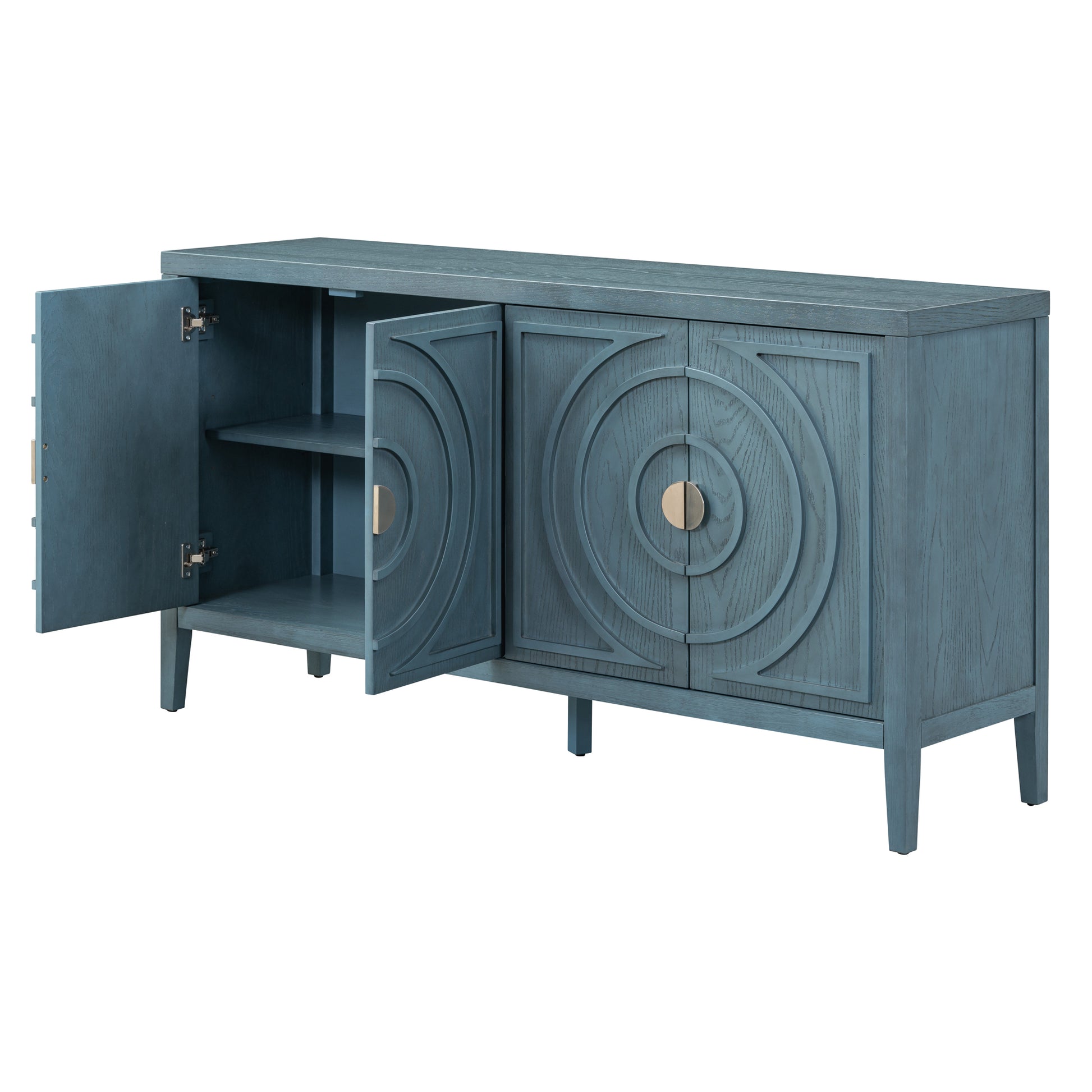 Retro Sideboard Door With Circular Groove Design Round Metal Door Handle For Entrance, Dinning Room, Living Room Antique Blue Antique Blue Mdf