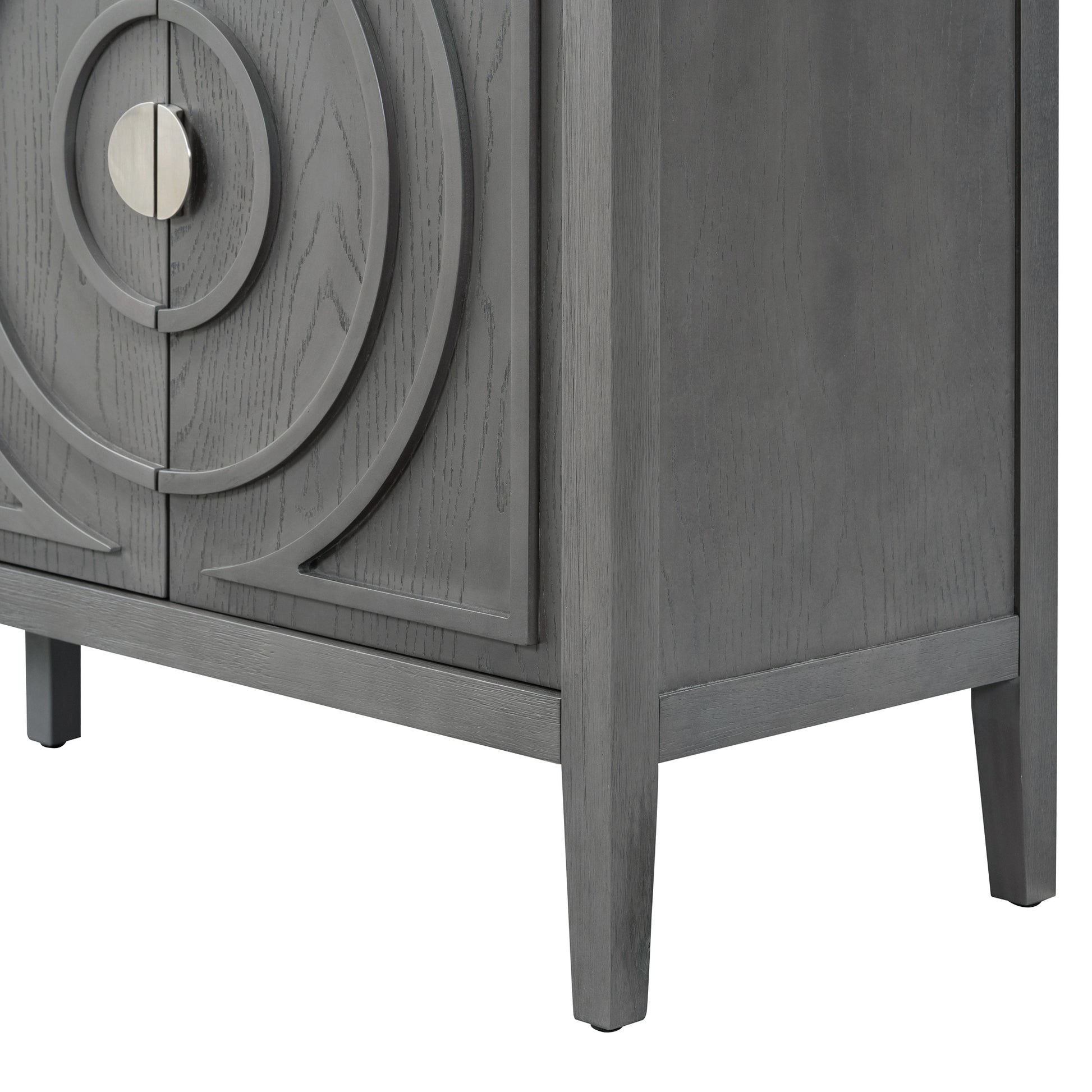 Retro Sideboard Door With Circular Groove Design Round Metal Door Handle For Entrance, Dinning Room, Living Room Gray Gray Mdf