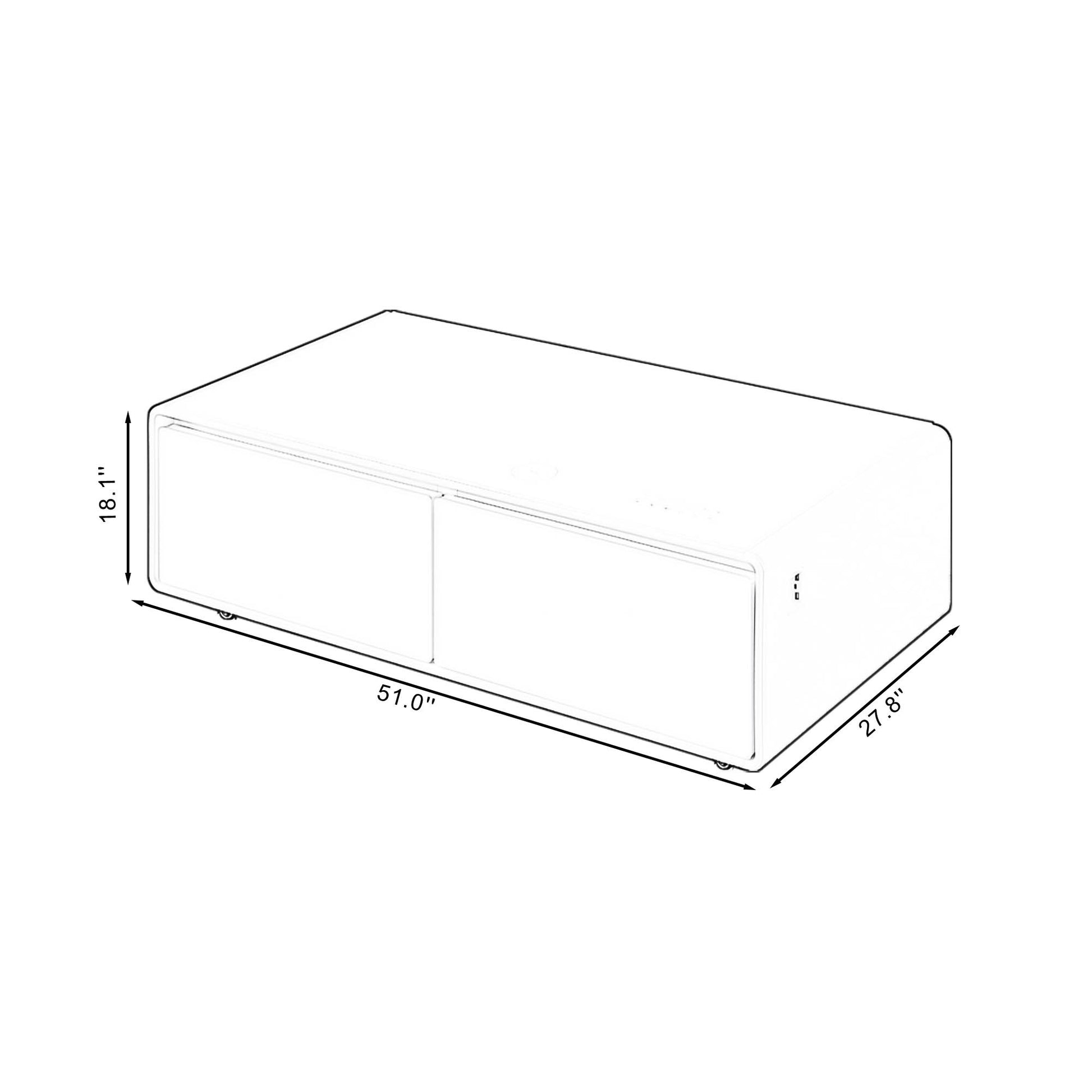 Smart Table Fridge, Multifunctional Coffee Table, Tempered Glass Table Top And Back Screen White Tempered Glass