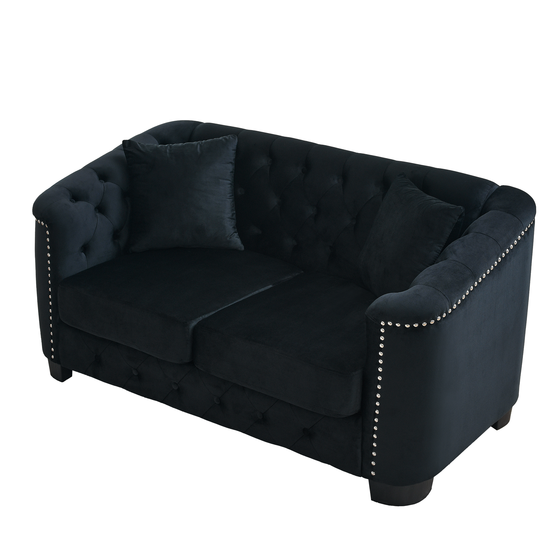 59 Inch Modern Chesterfield Velvet Sofa, 2 Seater Sofa, Upholstered Tufted Backrests With Arms And 2 Cushions For Living Room, Bedroom, Apartment, Office Black Black Primary Living Space Foam Velvet 2 Seat