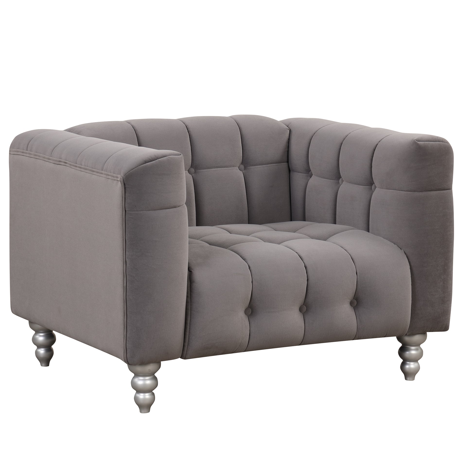 42" Modern Sofa Dutch Fluff Upholstered Sofa With Solid Wood Legs, Buttoned Tufted Backrest,Gray Gray Foam Polyester 1 Seat