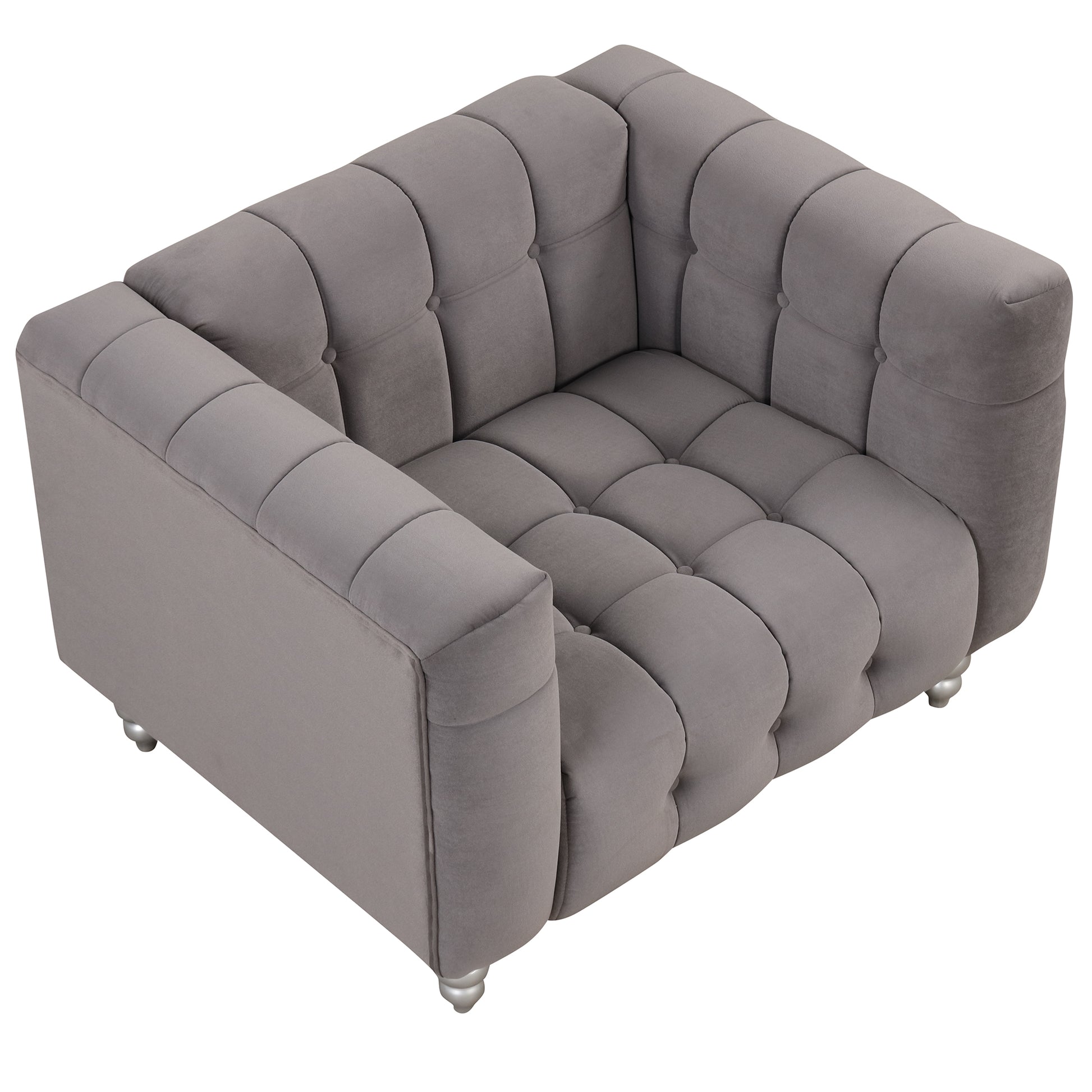 42" Modern Sofa Dutch Fluff Upholstered Sofa With Solid Wood Legs, Buttoned Tufted Backrest,Gray Gray Foam Polyester 1 Seat