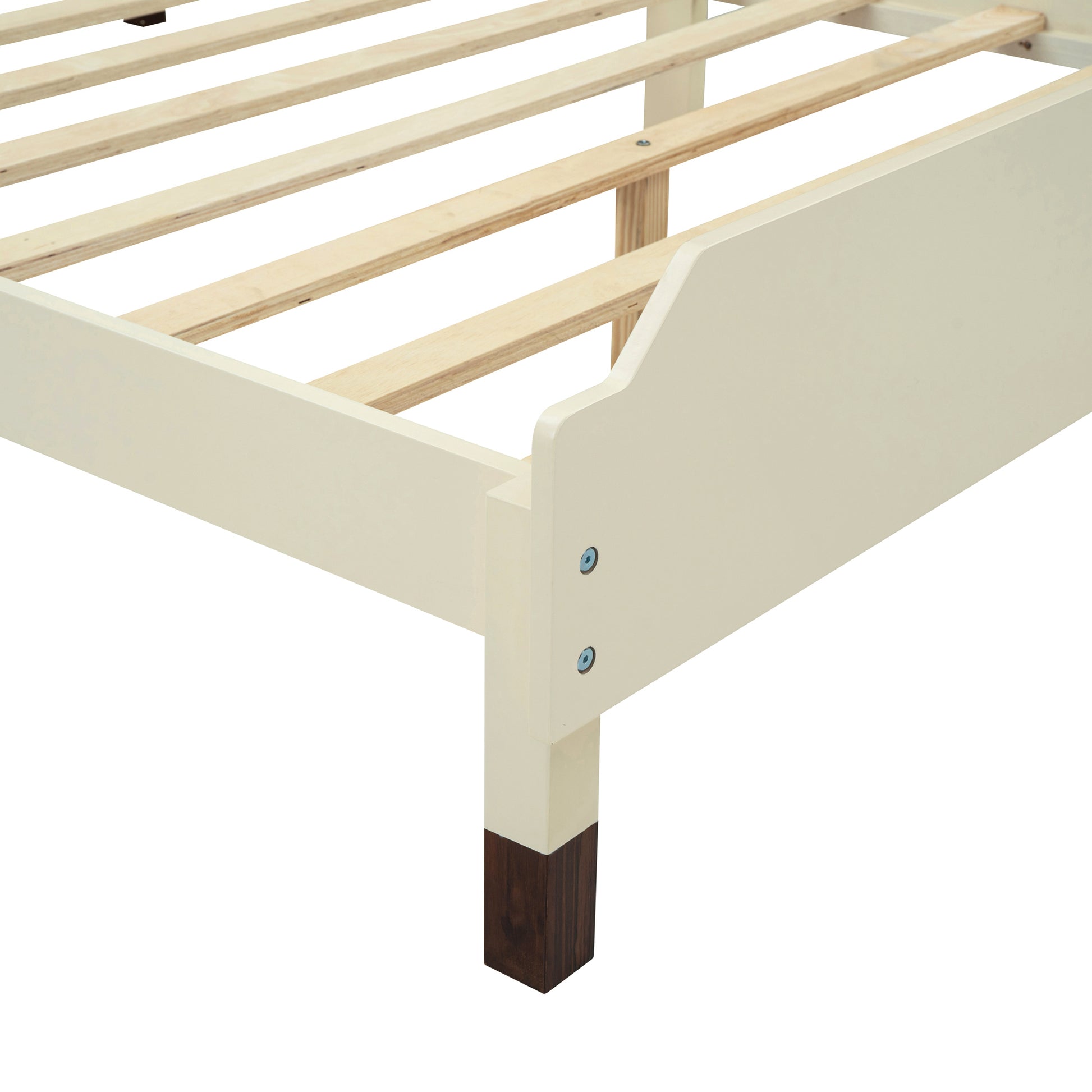 Full Size Wood Platform Bed With Bear Shaped Headboard,Bed With Motion Activated Night Lights,Cream Walnut Cream Wood