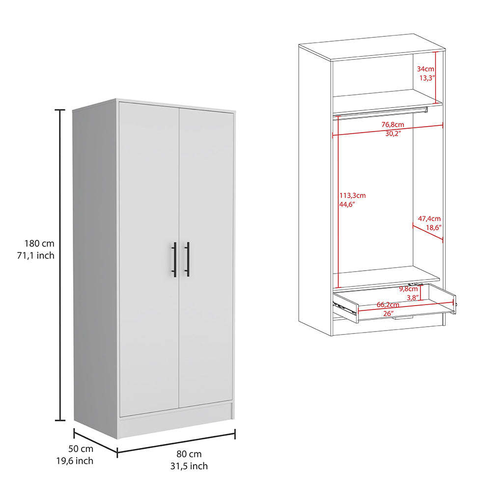 Mercer 2 Piece Bedroom Set, Armoire Nightstand, White And Smokey Oak King White White 2 Piece Set Bedroom Nightstand Included Engineered Wood