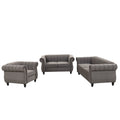 Modern Three Piece Sofa Set With Solid Wood Legs, Buttoned Tufted Backrest, Frosted Velvet Upholstered Sofa Set Including Three Seater Sofa, Double Seater And Living Room Furniture Set Single Chair Gray Foam Polyester