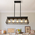 5 Light Farmhouse Chandeliers For Dining Room, Metal Rustic Pendant Island Light Fixture, Modern Rectangular Island Lights For Kitchen, Living Room Black Gold No Bulbs Golden Black Ceiling Lights Farmhouse Iron