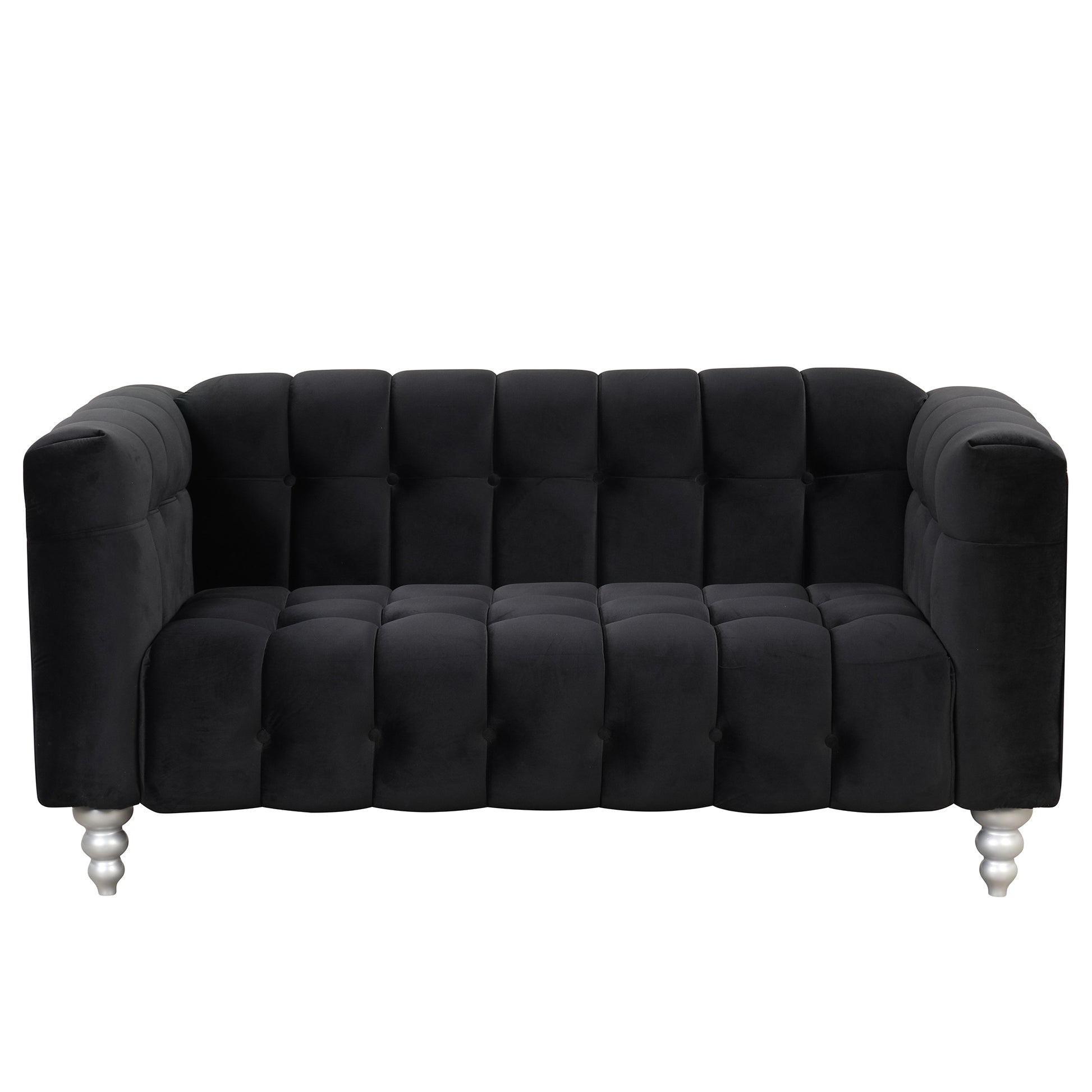 63" Modern Sofa Dutch Fluff Upholstered Sofa With Solid Wood Legs, Buttoned Tufted Backrest,Black Black Foam Polyester 2 Seat