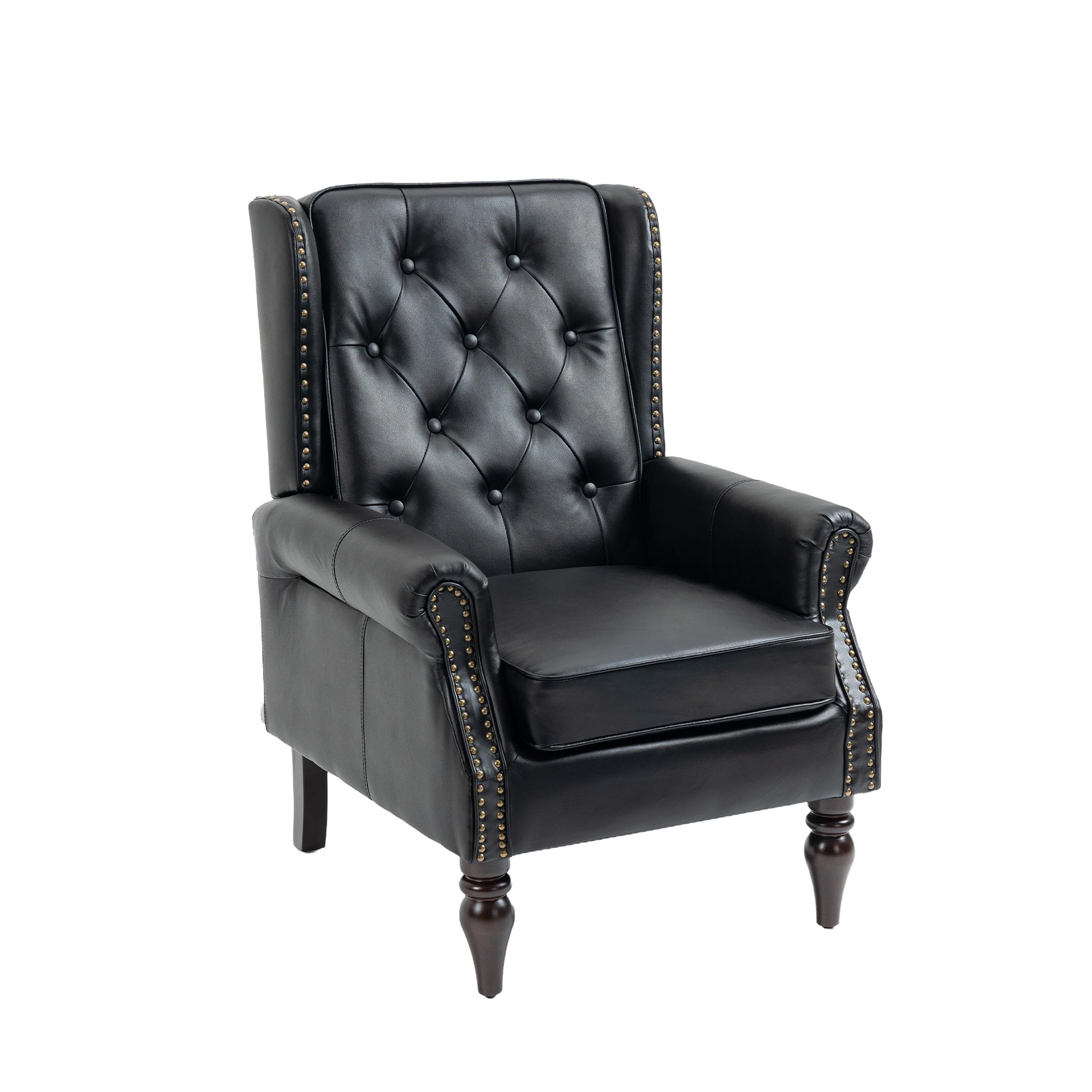 Coolmore Wood Frame Armchair, Modern Accent Chair Lounge Chair With Sturdy Wood Legs For Living Room Bedroom Black Pu Black Pu Foam Pu Leather