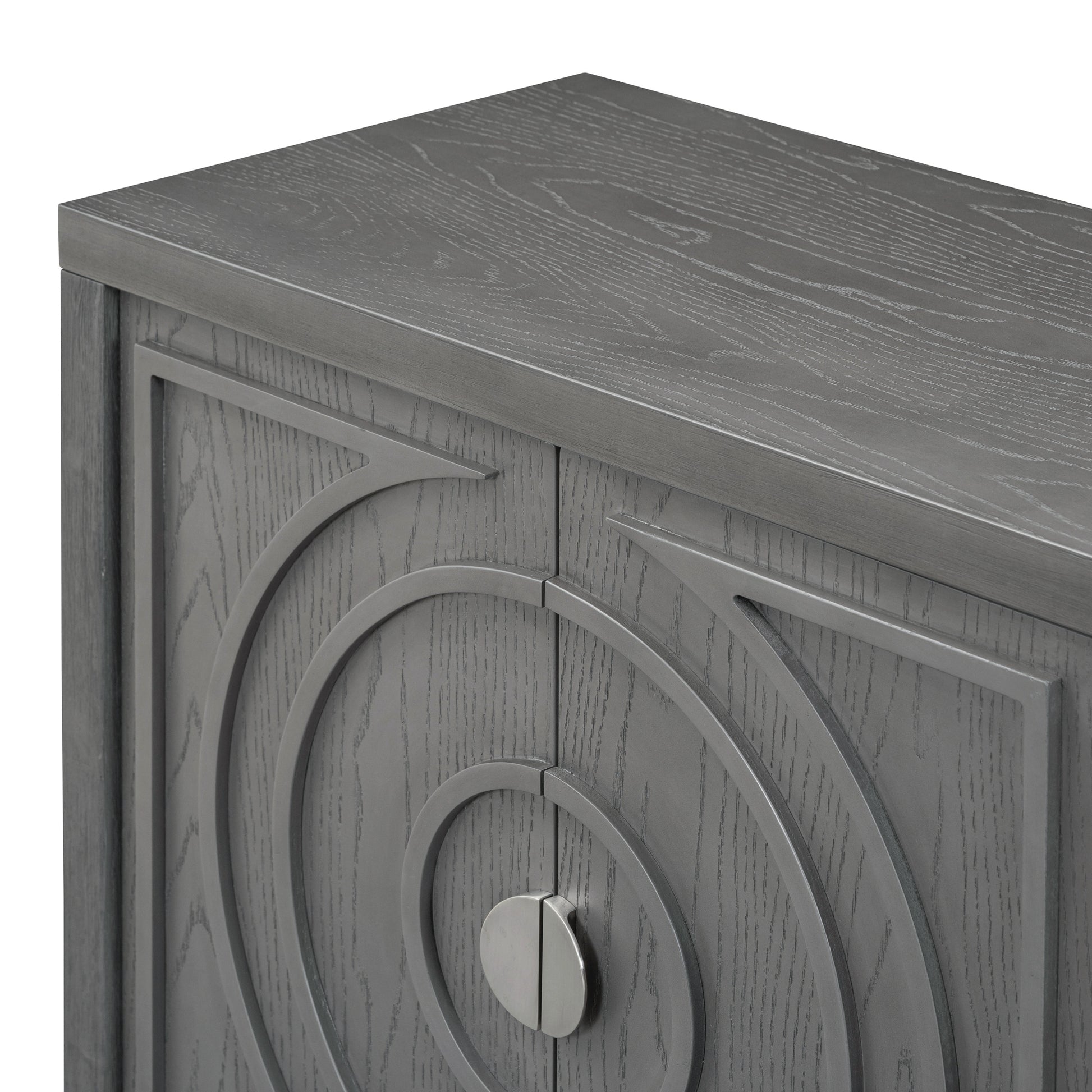 Retro Sideboard Door With Circular Groove Design Round Metal Door Handle For Entrance, Dinning Room, Living Room Gray Gray Mdf