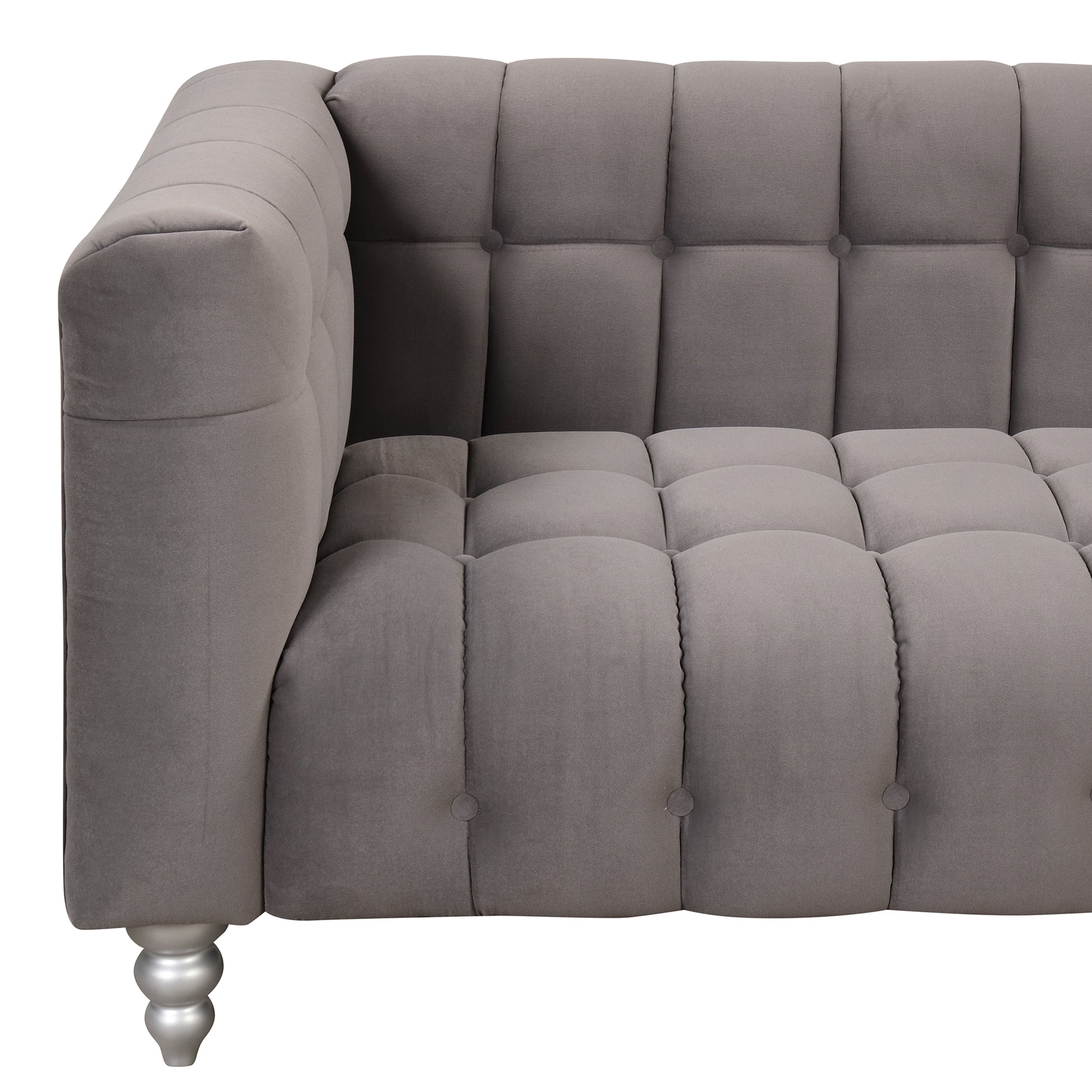 63" Modern Sofa Dutch Fluff Upholstered Sofa With Solid Wood Legs, Buttoned Tufted Backrest,Gray Gray Foam Polyester 2 Seat