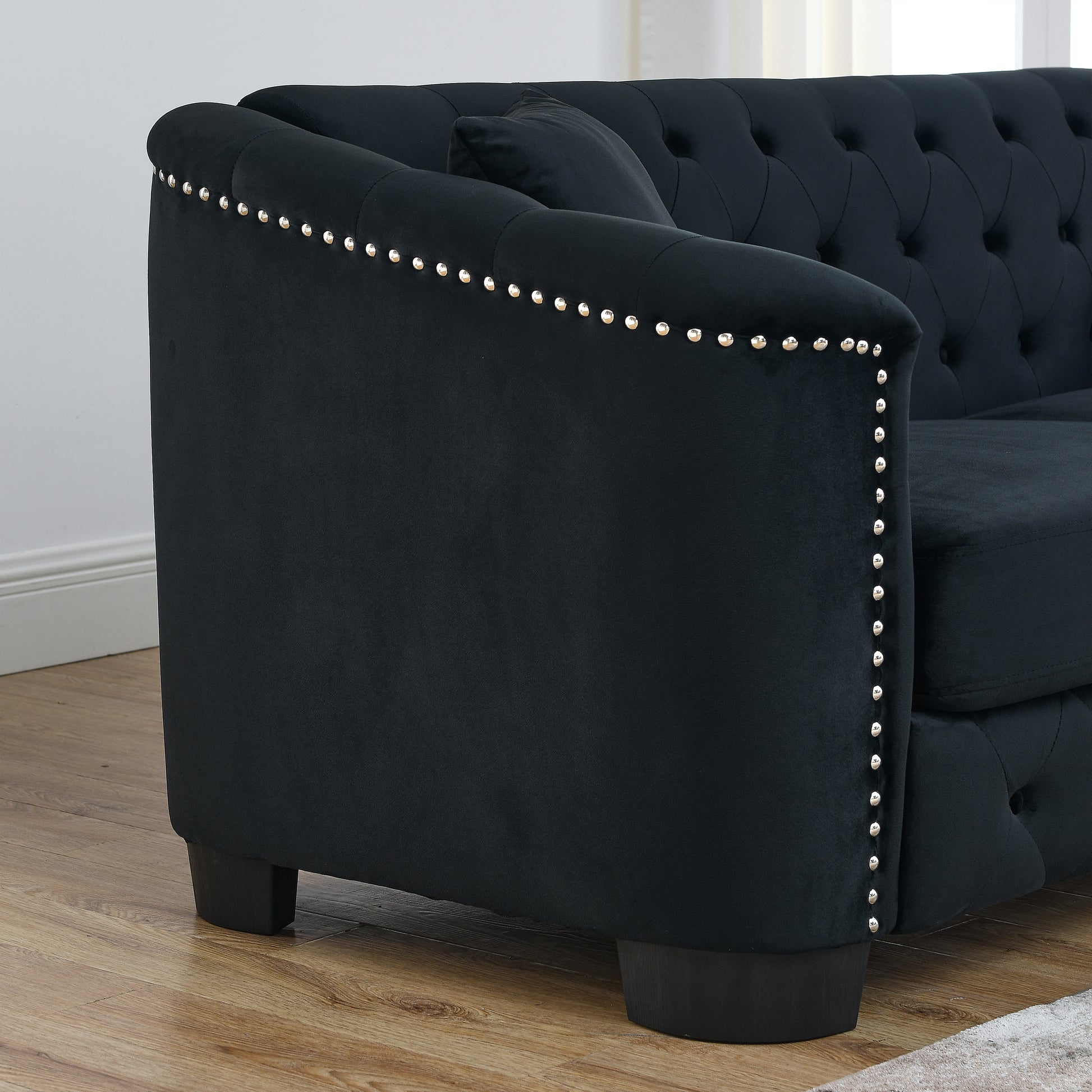 3 Seater 3 Seater Combination Sofa.Velvet Black Black Foam Velvet 6 Seat