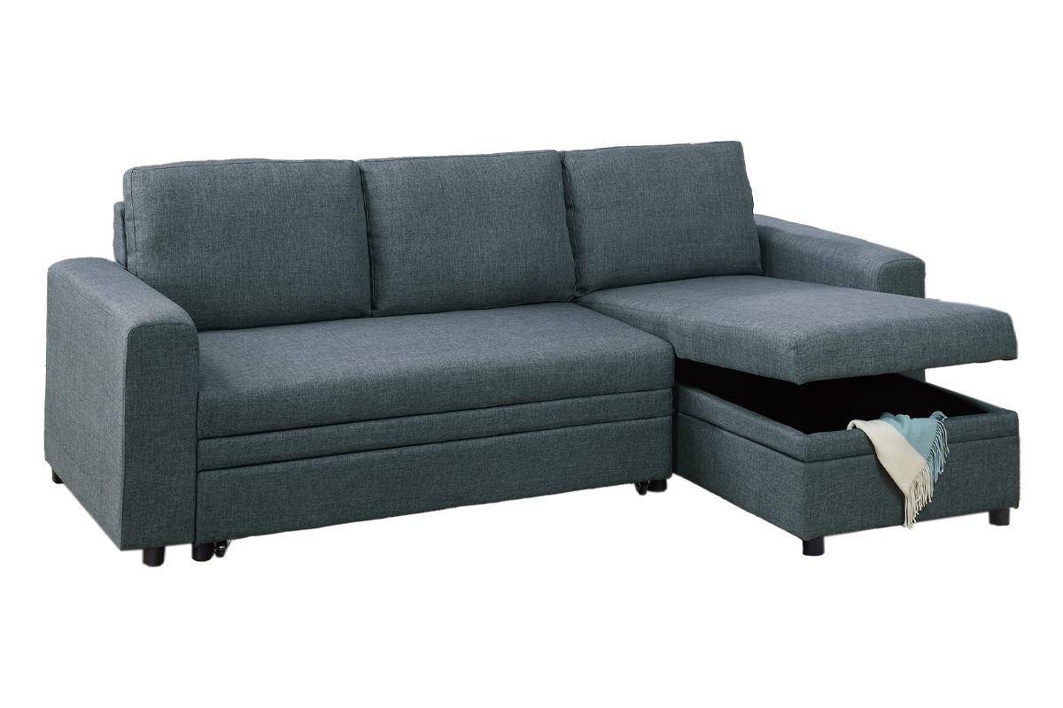 Living Room Furniture Convertible Sectional Blue Grey Color Polyfiber Reversible Chaise Storage Sofa Pull Out Bed Couch Blue Gray Primary Living Space Cushion Back Contemporary,Modern L Shaped Square Arms Plywood 4 Seat