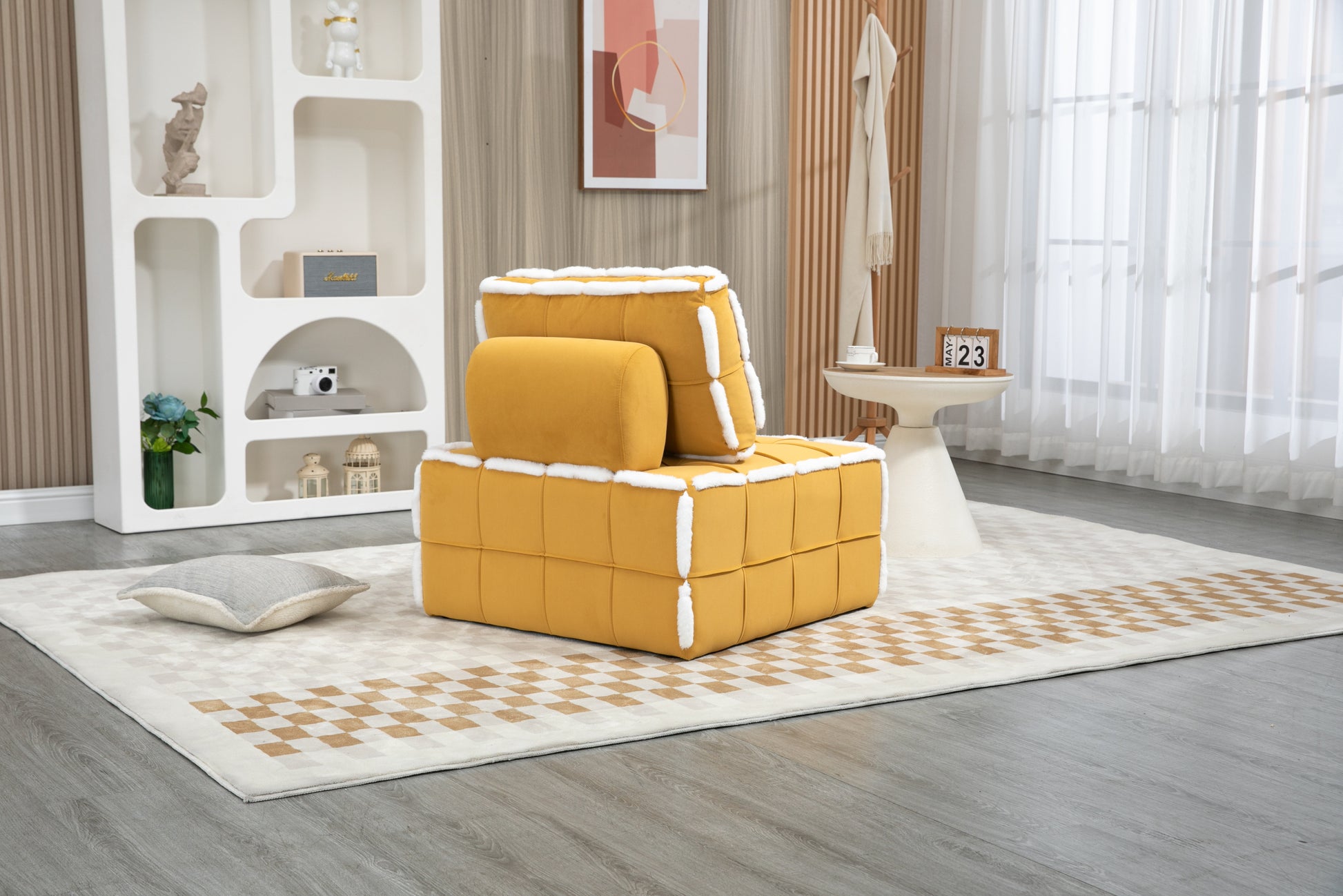 Coolmore Upholstered Deep Seat Armless Accent Single Lazy Sofa Lounge Arm Chair,Comfy Oversized Leisure Barrel Chairs For Living Room Office Meetingroom Aparment Bedroom Furniture Set Mustard Yellow Velvet