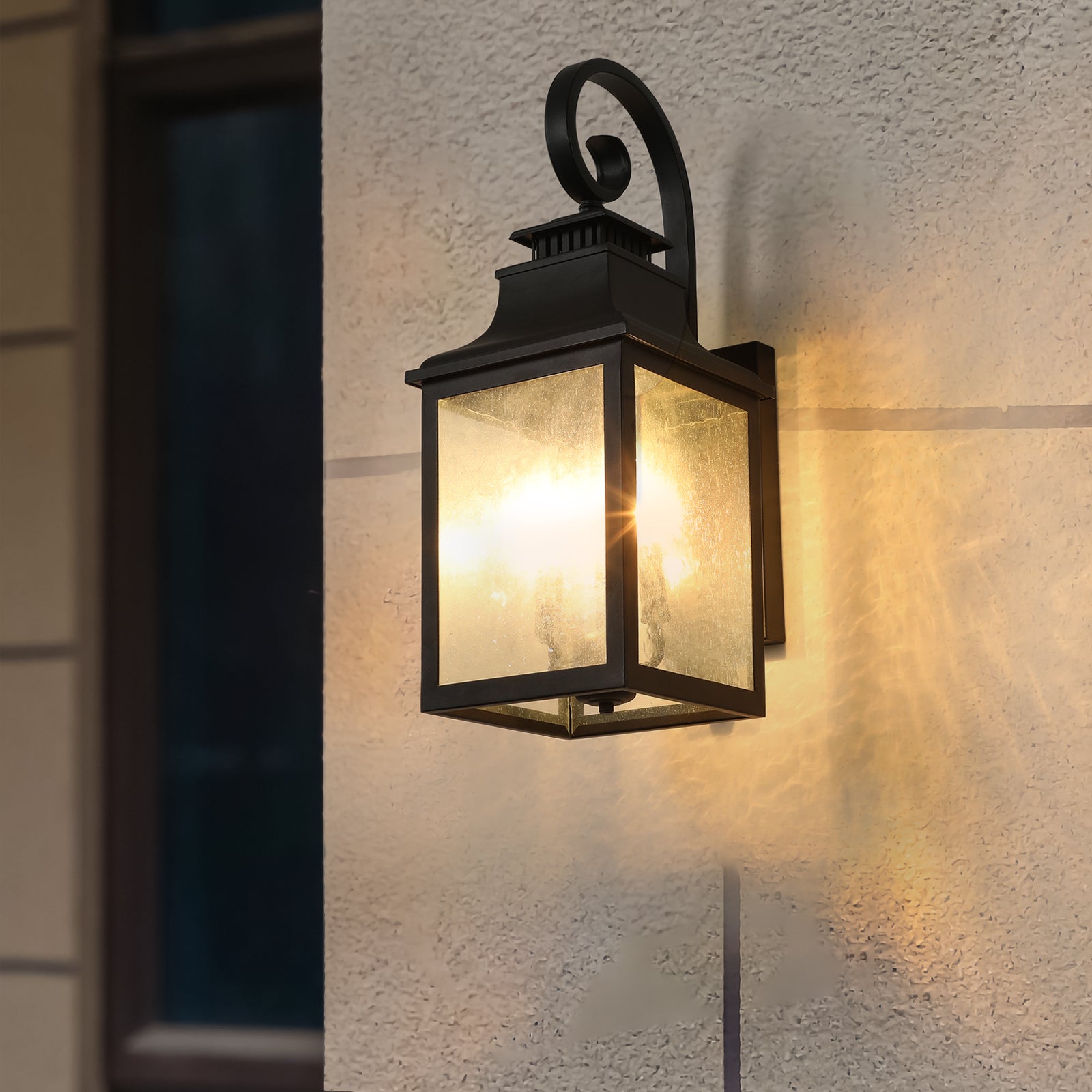 Large Outdoor Wall Lamps With Glass Supports Multiple Types Of Light Bulbs 1 Pack Black Modern Glass Aluminium