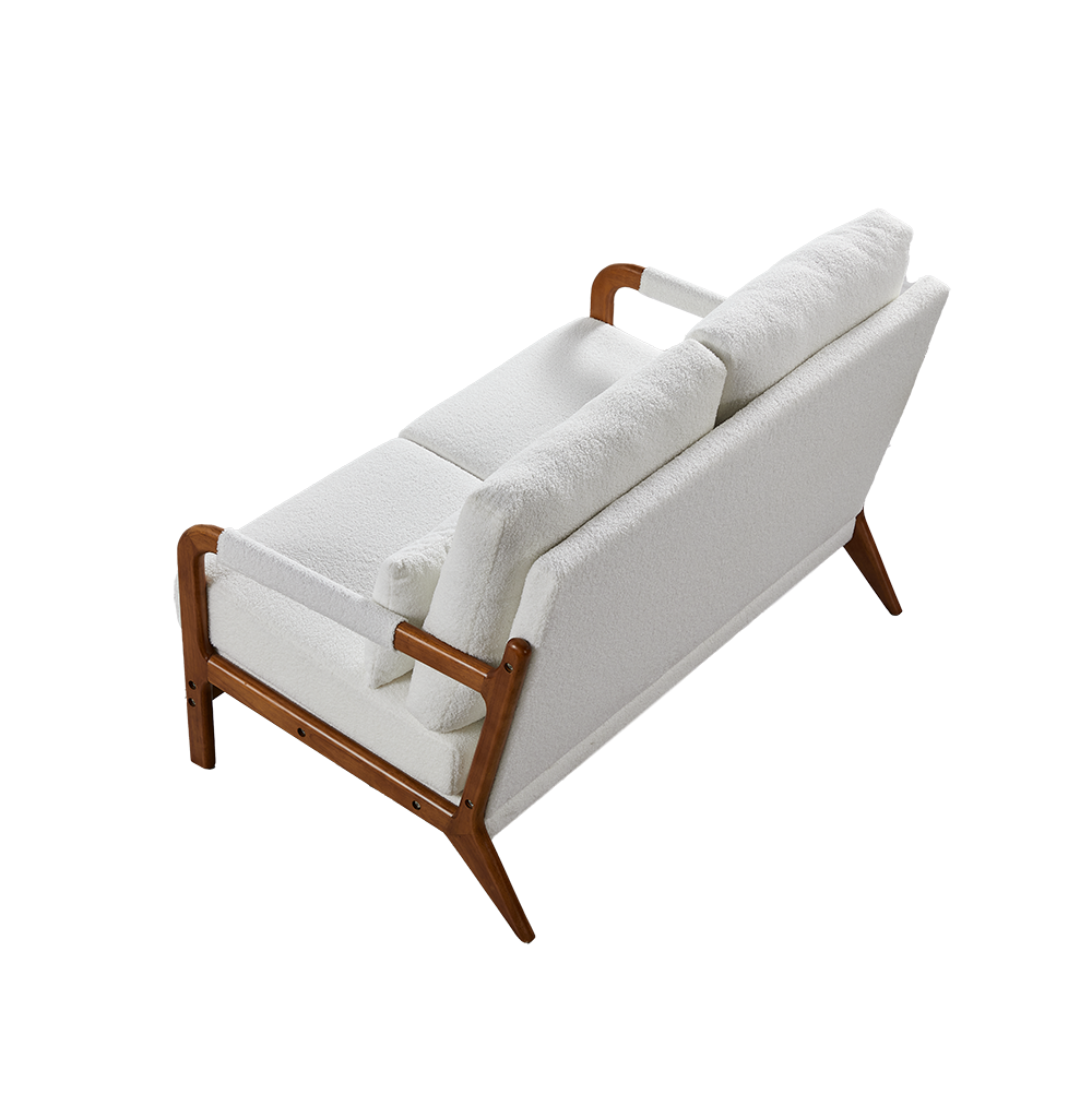 49.01"Modern Teddy Fabric Loveseat,Wood Frame Sofa For Living Room White Teddy 2 Seat